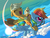 Size: 800x600 | Tagged: safe, artist:rangelost, applejack, rainbow dash, g4, applejack riding rainbow dash, duo, female, flying, harness, pixel art, ponies riding ponies, rainbow trail, riding