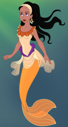 Size: 275x512 | Tagged: safe, artist:azaleasdolls, artist:glittertiara, saffron masala, human, mermaid, g4, spice up your life, clothes, crossover, female, fins, humanized, mermaid maker, mermaid tail, mermaidized, solo, tail, the little mermaid