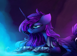 Size: 3000x2167 | Tagged: safe, artist:magnaluna, princess luna, alicorn, pony, g4, female, floppy ears, high res, mare, prone, solo