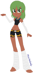 Size: 233x513 | Tagged: safe, artist:giraffer98, artist:selenaede, oc, oc only, oc:knock out, equestria girls, g4, arm wraps, athletic tape, base used, belly button, clothes, dark skin, equestria girls-ified, foot wraps, leg wraps, midriff, pixel art, solo, sports bra, tank top, tape, trunks