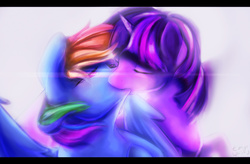 Size: 817x535 | Tagged: safe, artist:tangomangoes, rainbow dash, twilight sparkle, alicorn, pony, g4, female, kissing, lesbian, ship:twidash, shipping, twilight sparkle (alicorn)