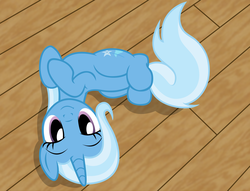 Size: 3424x2616 | Tagged: safe, artist:badumsquish, derpibooru exclusive, trixie, pony, unicorn, g4, backbend, badumsquish is trying to murder us, bedroom eyes, behaving like a cat, contortion, contortionist, cute, diatrixes, female, flexible, high res, looking at you, mare, on back, on floor, ponified animal photo, smiling, solo, vector