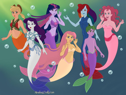 2316151 - safe, artist:azaleasdolls, editor:jdueler11, discord, fluttershy,  mermaid, merman, turtle, g4, bare shoulders, blushing, female, fin wings,  fins, male, mermaid maker, mermaid tail, mermaidized, mermanized,  ship:discoshy, shipping, species