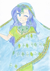 Size: 2460x3480 | Tagged: safe, artist:deeemperor, princess luna, equestria girls, g4, clothes, female, high res, humanized, indian, jewelry, scarf, solo, wink