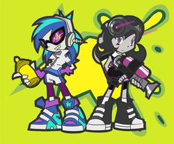 Size: 614x510 | Tagged: safe, artist:rvceric, dj pon-3, octavia melody, vinyl scratch, monster pony, octoling, octopony, equestria girls, clothes, converse, jet grind radio, jet set radio, jet set radio future, octaviapus, pun, shoes, sneakers, species swap, splatoon
