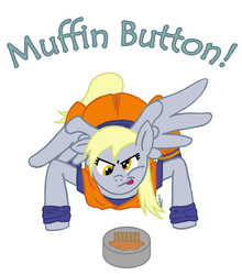 Size: 1687x1917 | Tagged: safe, artist:red-head01, derpy hooves, pegasus, pony, g4, dragon ball, dragon ball z, dragonball z abridged, female, mare, muffin button, simple background, solo, son goku, white background