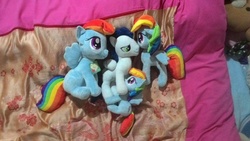 Size: 960x540 | Tagged: safe, artist:onlyfactory, rainbow dash, soarin', pony, g4, bootleg, irl, photo, plushie