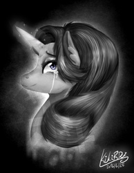 Size: 711x916 | Tagged: safe, artist:monnarcha, starlight glimmer, g4, crying, female, monochrome, solo