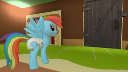 Size: 1920x1080 | Tagged: safe, artist:xmechanicfox, rainbow dash, pegasus, pony, g4, 3d, diaper, diaper fetish, female, fetish, gmod, mare, messy diaper, need to pee, need to poop, non-baby in diaper, pacifier, peeing in diaper, pissing, potty time, urine, wet diaper, wetting