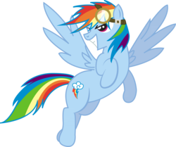 Size: 1383x1157 | Tagged: safe, artist:shamonme, rainbow dash, g4, female, flying, goggles, grin, simple background, smiling, solo, transparent background