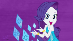 Size: 1280x720 | Tagged: safe, artist:leone di cielo, edit, rarity, equestria girls, g4, canterlot high, clothes, cutie mark, dress, fall formal, fall formal outfits, female, finger gun, finger guns, gem, helping twilight win the crown, jewelry, looking at you, outfit, picture, pointing, smiling, solo
