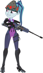 Size: 2468x4134 | Tagged: safe, artist:sonofaskywalker, sonata dusk, equestria girls, g4, clothes, crossover, female, gloves, gun, high res, overwatch, ponytail, solo, weapon, widowmaker