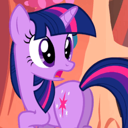 Size: 466x466 | Tagged: safe, artist:slb94, edit, edited edit, edited screencap, screencap, twilight sparkle, g4, owl's well that ends well, animated, female, food, hot dog, looking back, loop, meat, not salmon, open mouth, reversed, sausage, solo, wat