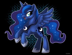 Size: 1280x989 | Tagged: safe, artist:sciggles, princess luna, g4, female, rearing, solo, spread wings
