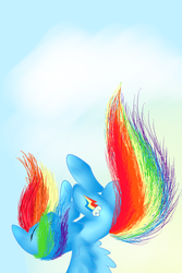 Size: 2000x3000 | Tagged: safe, artist:bravefleet, rainbow dash, g4, cloud, eyes closed, falling, female, high res, majestic, majestic as fuck, solo