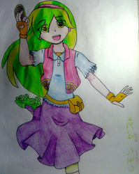 Size: 798x1001 | Tagged: safe, artist:fantasygerard2000, lemon zest, equestria girls, g4, alternate universe, clothes, female, headphones, skirt, solo, traditional art