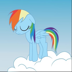 Size: 960x960 | Tagged: safe, artist:caeeli, rainbow dash, g4, cloud, female, floppy ears, sad, solo