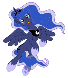 Size: 1050x1200 | Tagged: safe, artist:furreon, princess luna, pony, g4, blushing, drunk, drunk luna, female, silly, silly pony, simple background, solo, tongue out