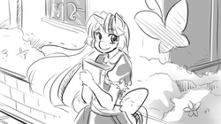 Size: 1280x717 | Tagged: safe, artist:freedomthai, twilight sparkle, anthro, g4, binder, clothes, dress, monochrome, sketch