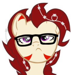 Size: 477x506 | Tagged: safe, artist:skrollz, oc, oc only, oc:rampage, fallout equestria, fallout equestria: project horizons, barbed wire, glasses, hipster, simple background, solo, transparent background