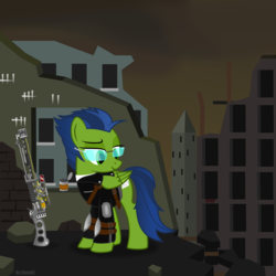 Size: 5000x5000 | Tagged: safe, artist:skrollz, oc, oc only, pegasus, pony, fallout equestria, absurd resolution, clothes, gun, leather jacket, weapon
