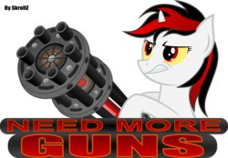 Size: 6196x4308 | Tagged: dead source, safe, artist:skrollz, oc, oc only, oc:blackjack, pony, unicorn, fallout equestria, fallout equestria: project horizons, absurd resolution, colored sclera, fanfic, fanfic art, female, gun, hooves, horn, machine, machine gun, mare, needs more guns, simple background, solo, teeth, text, transparent background, weapon, yellow sclera
