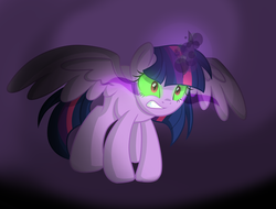 Size: 2300x1750 | Tagged: safe, artist:drawntildawn, twilight sparkle, alicorn, pony, g4, corrupted, curved horn, dark magic, female, glowing eyes, horn, magic, solo, sombra eyes, twilight sparkle (alicorn)