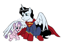 Size: 3073x2330 | Tagged: safe, artist:edcom02, artist:jmkplover, diamond tiara, alicorn, pony, g4, clark kent, crossover, crying, dc comics, female, filly, high res, make, male, ponified, sad, simple background, stallion, superman, tiaralove, transparent background