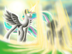 Size: 2000x1500 | Tagged: safe, artist:doomsp0rk, princess celestia, alicorn, pony, g4, female, glowing eyes, light, magic, smiting, solo