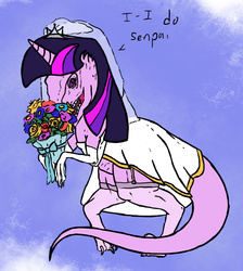 Size: 900x1004 | Tagged: safe, artist:slamjam, twilight sparkle, dinosaur, velociraptor, g4, bouquet, clothes, context is for the weak, dress, female, flower, not salmon, solo, species swap, wat, wedding dress, wedding veil