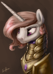 Size: 1066x1500 | Tagged: safe, artist:silfoe, princess celestia, g4, armor, bust, female, pink-mane celestia, portrait, solo, younger