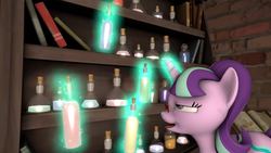 Size: 1920x1080 | Tagged: safe, artist:tesert, snowfall frost, starlight glimmer, a hearth's warming tail, g4, 3d, euphoria, female, glasses, magic, scene interpretation, solo, source filmmaker, telekinesis