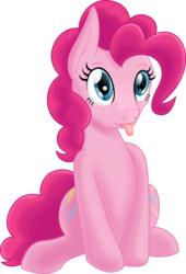 Size: 3000x4417 | Tagged: safe, artist:theshadowstone, pinkie pie, g4, :p, both cutie marks, cute, diapinkes, female, high res, looking up, simple background, sitting, smiling, solo, tongue out, transparent background