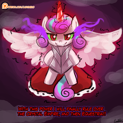 Size: 750x750 | Tagged: safe, artist:lumineko, king sombra, princess flurry heart, g4, corrupted, dark magic, evil, evil flurry heart, evil smile, female, fusion, grin, hilarious in hindsight, magic, patreon, patreon logo, possessed, smiling, solo, sombra eyes, xk-class end-of-the-world scenario
