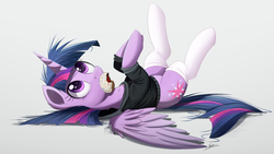Size: 2000x1125 | Tagged: safe, artist:ncmares, twilight sparkle, alicorn, pony, g4, clothes, cute, donut, female, food, hoodie, horn, lying down, mare, mouth hold, ncmares is trying to murder us, on back, socks, solo, spread wings, twiabetes, twilight sparkle (alicorn), wings