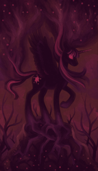 Size: 571x1000 | Tagged: safe, artist:dany-the-hell-fox, twilight sparkle, alicorn, pony, tabun art-battle, g4, dark, female, flowing mane, glowing eyes, limited palette, nightmare, nightmare twilight, solo, twilight sparkle (alicorn)