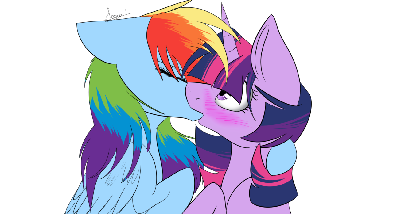 twilight sparkle, pony, blushing, eyes closed, female, kissing, lesbian, sh...