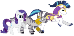 Size: 2279x1126 | Tagged: safe, artist:agent-pits, rarity, shining armor, zecora, zebra, g4, armor, running, simple background, transparent background