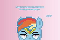 Size: 504x341 | Tagged: safe, artist:verve, rainbow dash, genie, ain't never had friends like us, g4, ask, female, jewelry, pixel art, solo, tumblr, unamused