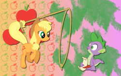 Size: 2560x1600 | Tagged: safe, artist:alicehumansacrifice0, applejack, spike, g4, female, lasso, male, misleading thumbnail, ship:applespike, shipping, straight, tail hold