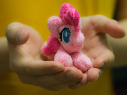 Size: 570x427 | Tagged: safe, artist:valmiiki, pinkie pie, human, g4, cute, diapinkes, etsy, hand, irl, irl human, it's dangerous to go alone, micro, photo, plushie