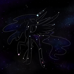 Size: 750x750 | Tagged: safe, artist:cosmalumi, princess luna, alicorn, pony, g4, constellation, female, implied princess luna, mare, night, raised hoof, sky, solo, stars