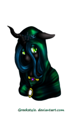 Size: 517x821 | Tagged: safe, artist:greekstyle, queen chrysalis, g4, bust, cloak, clothes, female, portrait, simple background, solo, transparent background