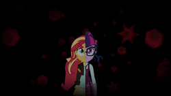 Size: 1280x720 | Tagged: safe, screencap, sci-twi, sunset shimmer, twilight sparkle, equestria girls, g4, my little pony equestria girls: friendship games, clothes, crystal prep academy uniform, duo, duo female, female, school uniform, split screen