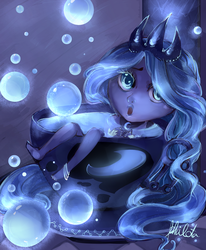 Size: 2058x2500 | Tagged: safe, artist:philota, princess luna, human, g4, chibi, female, high res, humanized, micro, solo, teacup