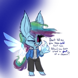 Size: 1000x1000 | Tagged: safe, artist:heir-of-rick, rainbow dash, windigo, semi-anthro, miss pie's monsters, g4, aurora dash, crossover, dialogue, female, impossibly large ears, pun, sans (undertale), sketch, solo, species swap, undertale, windigofied, wink