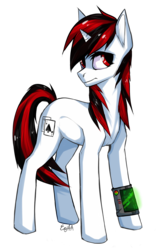 Size: 3500x5545 | Tagged: safe, artist:enjaadjital, oc, oc only, oc:blackjack, pony, unicorn, fallout equestria, fallout equestria: project horizons, cutie mark, fanfic, fanfic art, female, hooves, horn, mare, pipboy, pipbuck, solo