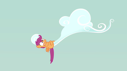 Size: 1280x720 | Tagged: safe, screencap, scootaloo, pony, g4, sleepless in ponyville, clinging, cloud, female, solo