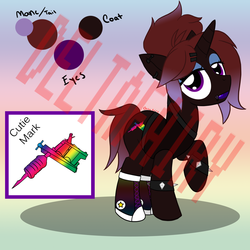 Size: 1024x1024 | Tagged: safe, artist:deltafairy, oc, oc only, obtrusive watermark, reference sheet, solo, standing, tattoo, tattoo artist, watermark
