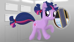 Size: 1920x1080 | Tagged: safe, artist:eagle1division, twilight sparkle, pony, unicorn, g4, alternate hairstyle, cute, female, floating, hair tie, planet, ponytail, short ponytail, solo, space, space station, twiabetes, unicorn twilight, vector, zero gravity